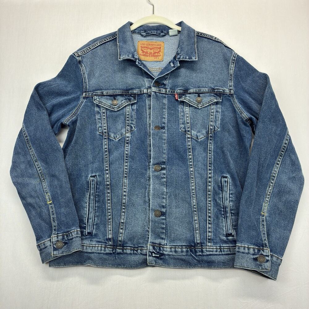 Levis Denim Trucker Jacket Mens Large Blue Button Front Classic Cotton
